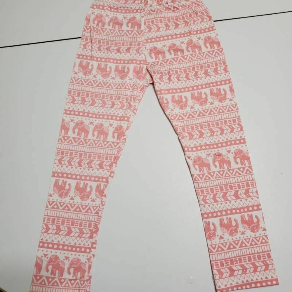 Shosho Girls Leggings Coral White Elephant Stretch Elastic Waist Pull On 4T